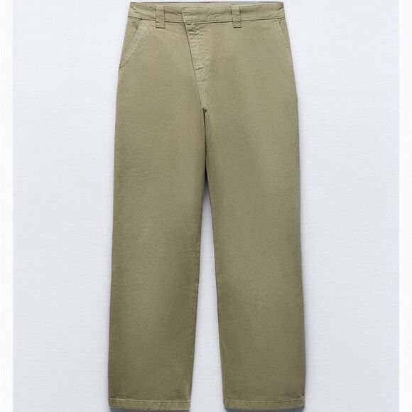 NWT ZARA WRAP CHINO PANTS ZW COLLECTION KHAKI GREEN XS - Picture 5 of 15